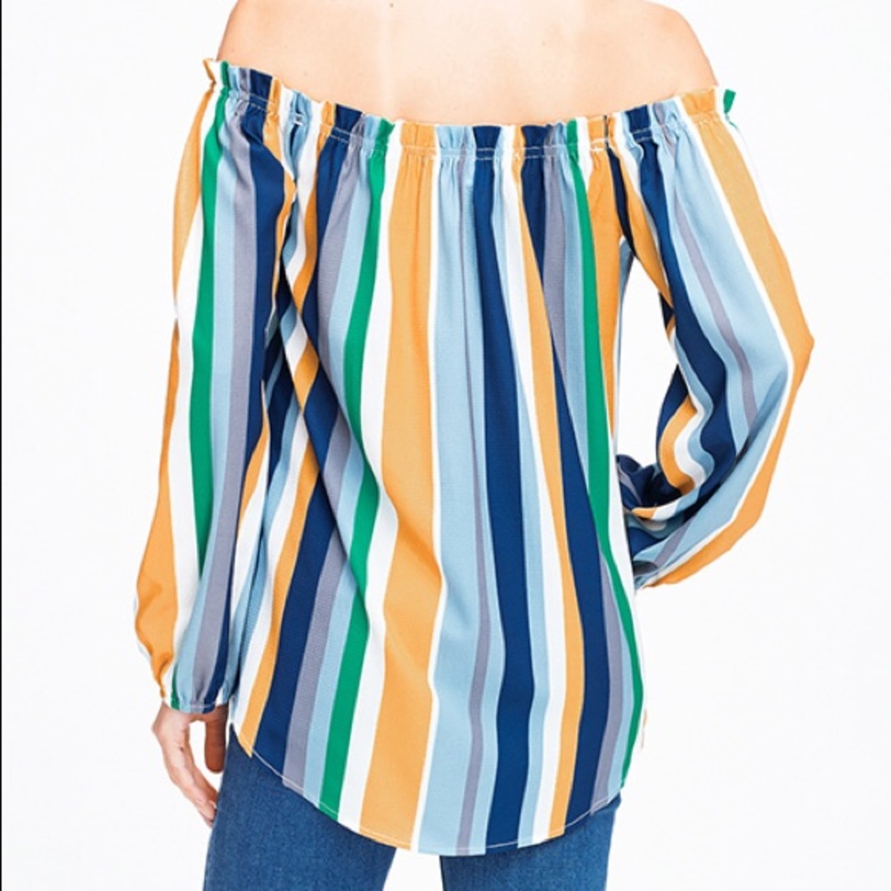 Multicolor Stripped Off-Shoulder Blouse - Picture 4 of 5